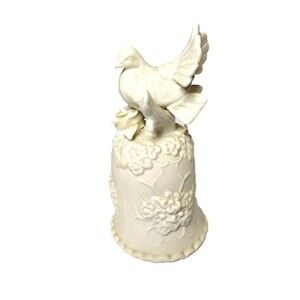 5" White Ceramic Thanksgiving Decorative Bell Works Turkey Flowers